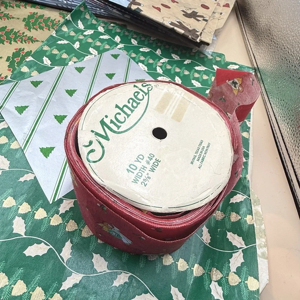 Lot Vintage Christmas Wrapping Paper 90s Y2K Ribbon Tissue Retro Michaels Spools